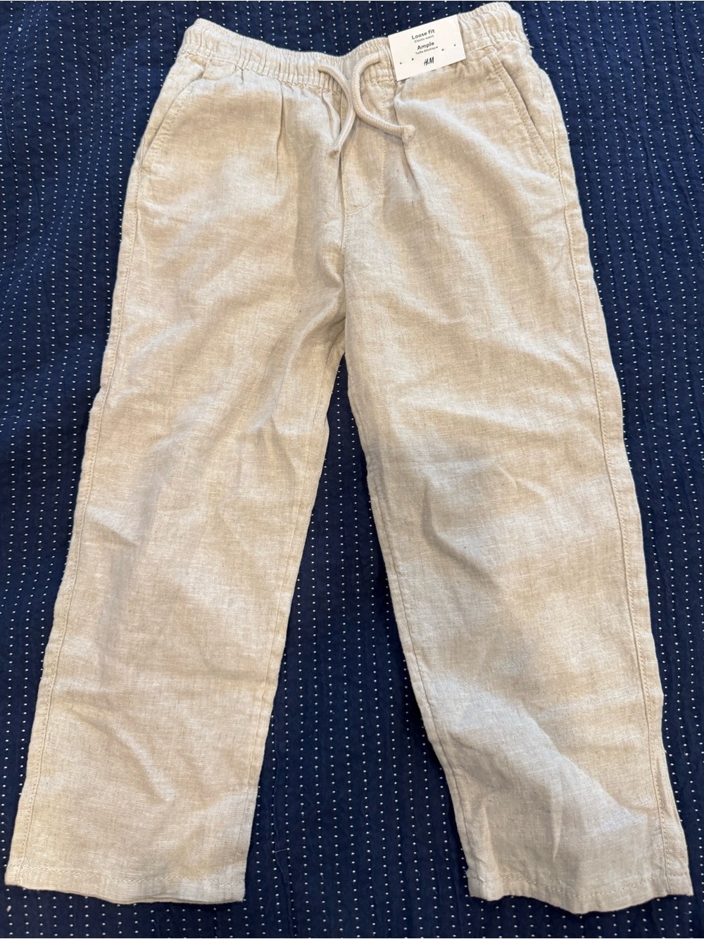 H&M Light Beige Drawstring Linen-Blend Chinos for Boys